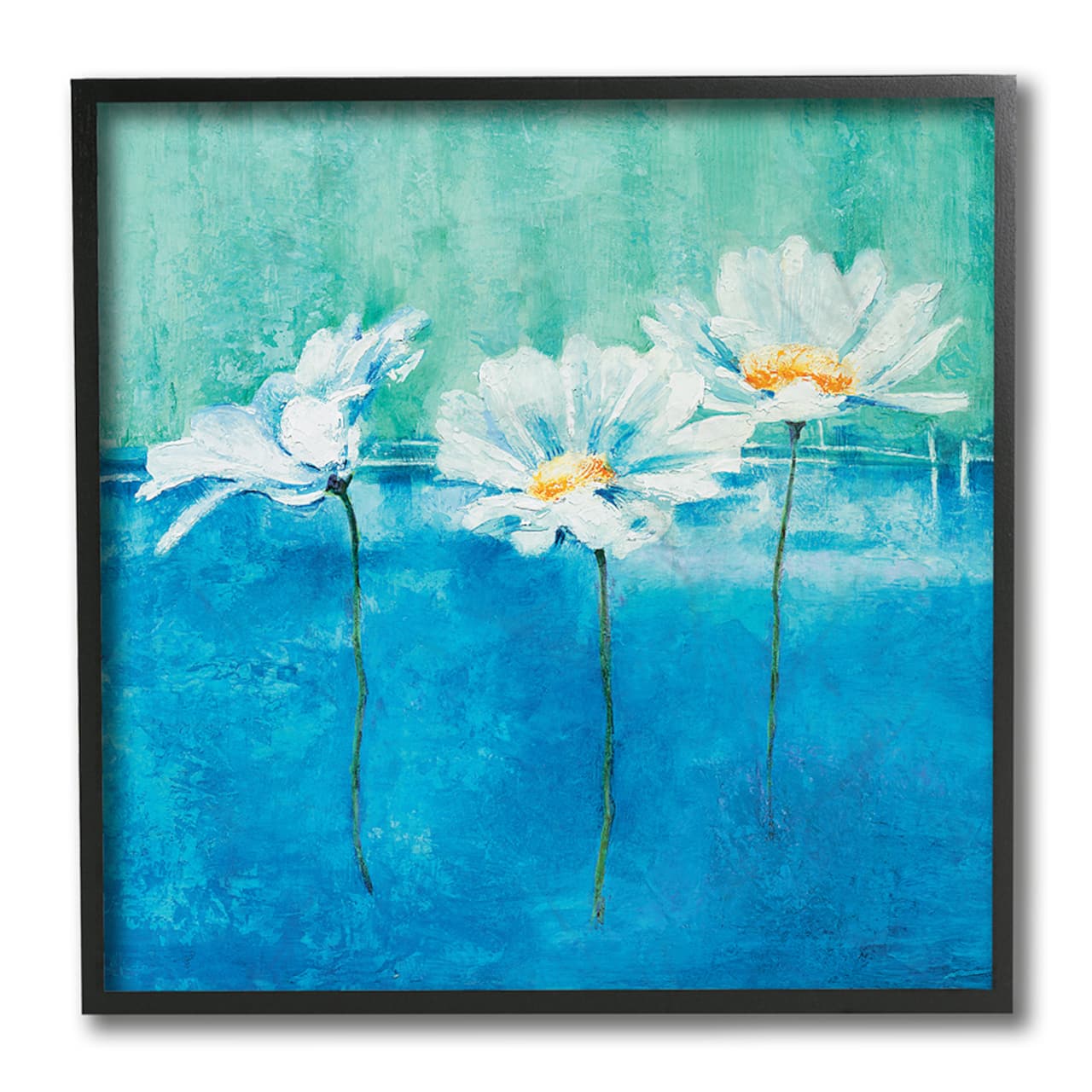 Stupell Industries Abstract Blue Color Pop White Daisy Floral,12" x 12"